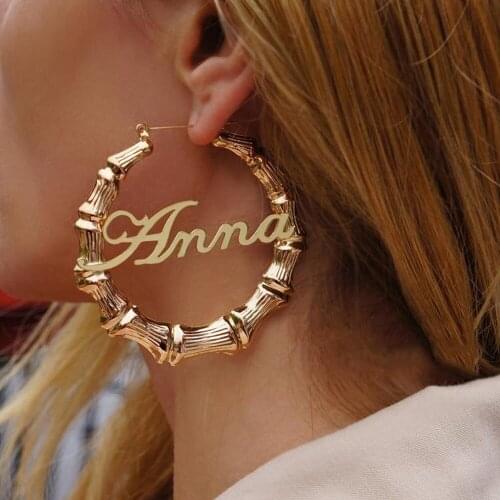 Customizable Earings Stainless Steel Custom Name Personalized Big Nameplate Handmade Jewelry For Women Girls Round Circle