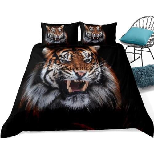 3D Tiger Bedding Set Animals Duvet Cover Set Black series Home Textiles 3-Piece Animal Printed Bedclothes King Queen size