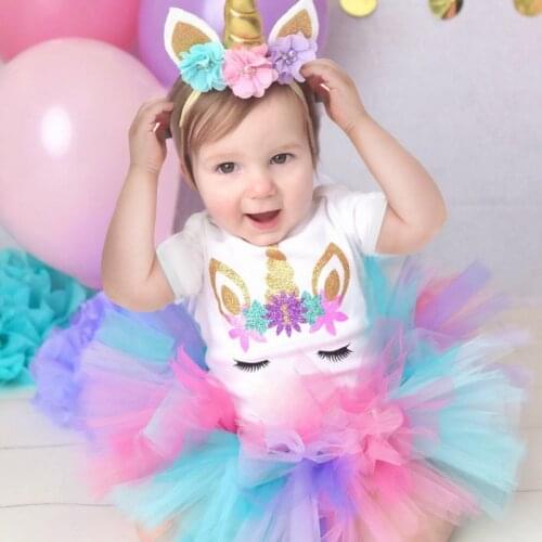 Colorful Dresses Toddler Girls Dresses Baby Dress 1 Year Unicorn Baby Clothes Christening Gown Dress For Baby Girl Pink Cute