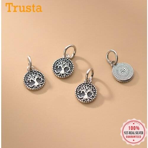 TrustDavis Real 925 Sterling Thai Silver Fashion Round Tree Charm Pendant Handmade DIY Accessories Wholesale Fine Jewelry DZ460