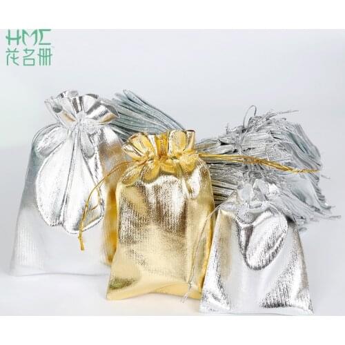 New Arrival 7x19/9x12/10x15/19x18cm Jewelry bags 10pcs/bag Silver and Gold organza jewelry packaging display & Jewelry bags