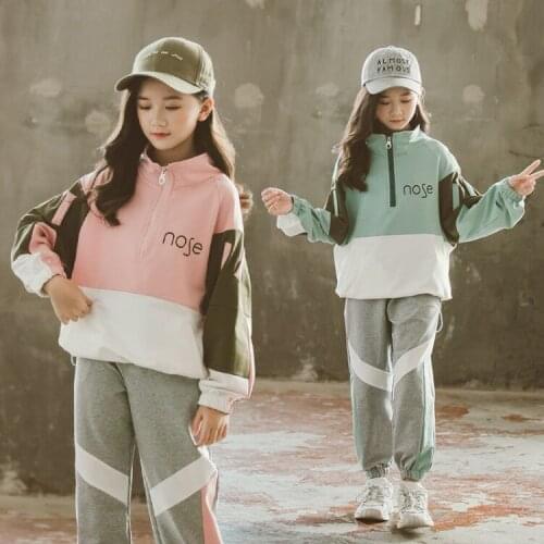 Fashion Girls Sports Suits Semi-high Collar Letter Zipper Clothing Set Teens Spring Autumn Tracksuit Casual Kids Sportswear