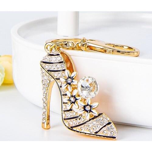 Fashion High Heel Shoe Keychain Rhinestone Crystal Purse Car Key Chain Bag Decorative Alloy Keyring