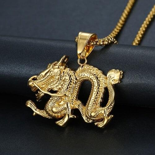 Male Fashion Personality Stainless Steel Dragon Necklace Pendant for Motorcycle Party Steampunk Cool Biker Necklace Jewelry