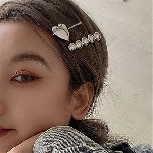 2pcs Shiny Silver Color Ball Heart Barrettes Sets For Women Fashion Hair Accessories Hairpins Vintage Jewelry