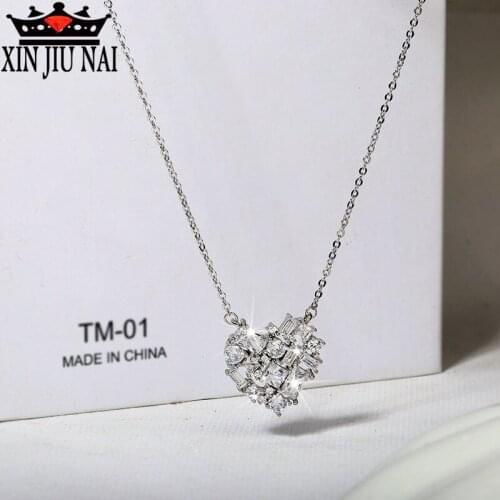 New fresh heart-shaped pendant necklace Korean charm romantic elegant cool wind diamond inlaid womens brand jewelry