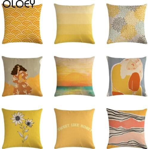 New Style Yellow Stripe Pattern Cotton Linen Cushion Cover Geometric Pillow Cover Sofa Bed Pillow Case Home Decor 45x45cm