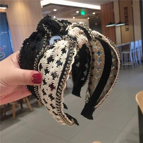 Boutique Lace Bead Knot Headbands For Women Korea Hair Accessories Flower Headband Hairbands Hair Bow Hairband for Girls