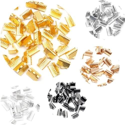 100pcs 8x10mm Textured End Caps Crimp Beads Cord Flat Cover Clasps Clip Foldover Fit Jewelry Necklace Connectors Findings DIY
