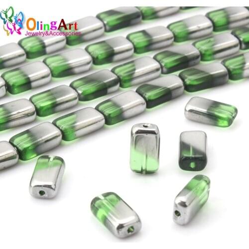 OlingArt 12*6*4MM 10pcs/lot Glass crystal green Metal plating Square shape beads DIY necklace /Bracelet/earring jewelry making