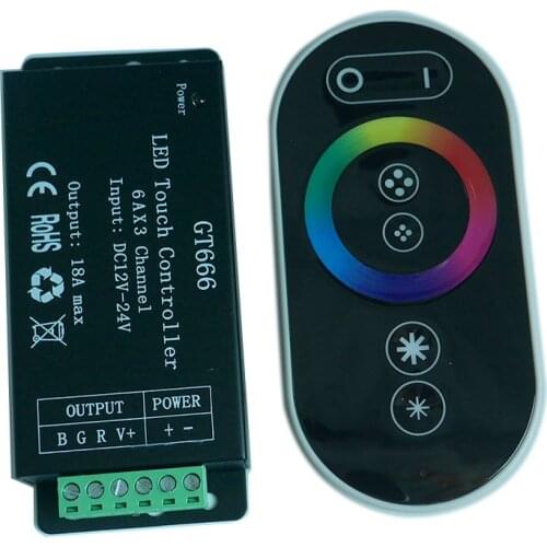 Wholesale 1 pcs DC12-24V 6Ax3channel Max 18A RGB controller GT666 Touch led dimmer for 5050 RGB led strip lights free shipping