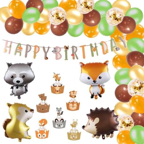 Autumn Jungle Theme Party Decoration 16Pcs/Set Cake Topper Kit Animal Aluminum Balloon For Kids Boys Birthday Baby Shower Decor
