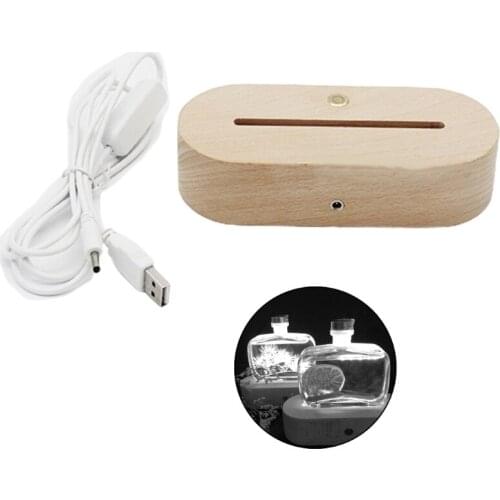 H7JB Lamp Base Touch Control Ellipse Shaped Wood LED Luminous Handicraft Decoration Ornaments Crystal Ball Holder Night Light