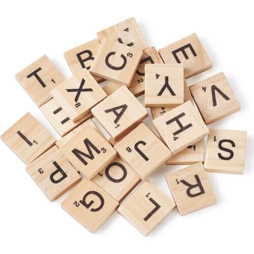 Pandahall 100PCS 20x18x5mm Letter Wood Cabochons Square BlanchedAlmond DIY Jewelry Making Accessories