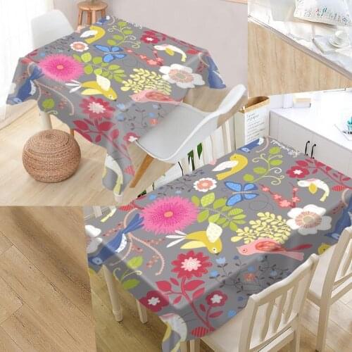 Birds Painting Art Custom Table Cloth Oxford Fabric Rectangular Waterproof Oilproof Table Cover Family Party Tablecloth