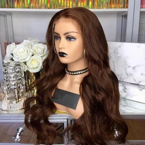 Straight Chocolate Brown Color Lace Front Human Hair Wig Peruvian Honey Blond Wig PrePlucked T Part Remy Wig 180% Bleached Knots
