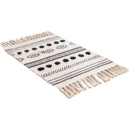 Retro Boho Hand Woven Carpet Tassel Aztec Rug Geometric Floor Mat Bedroom Tapestry Decorative Farmhouse Rug