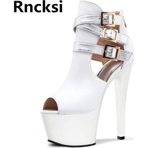 Rncksi New Women Peep Toe Wedding Party Sexy 17cm High Heels Sandals Peep Toe Sexy Platform Pole Dance Party Dress Sandals