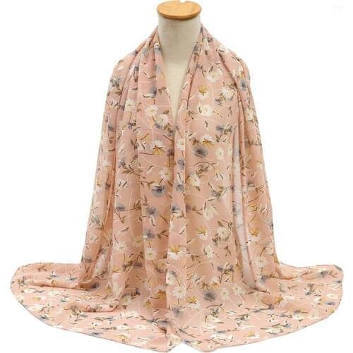 35 Colors Luxury Floral Chiffon Scarf Female Autumn Hijab Ladies Print Shawls and Wraps Bufandas Muslim Bonnet Caps 175*70cm 1PC