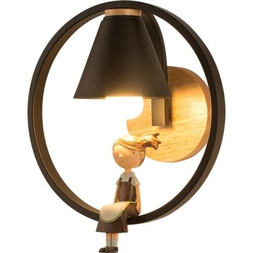 Modern Black White Ring Led Wall Lamp Nordic Iron Wood Boy Girls Bird Wall Sconce Light Fixtures Bedroom Bedside Home Art Decor