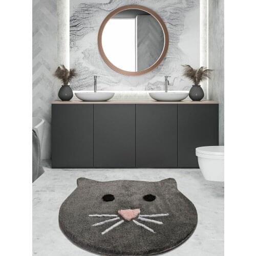 Cat Figure Super Absorbent Non-Slip Bathroom Rug Soft Bath Mat Toilet Floor Shower Unique Design Home Decor 90 x 90 Cm