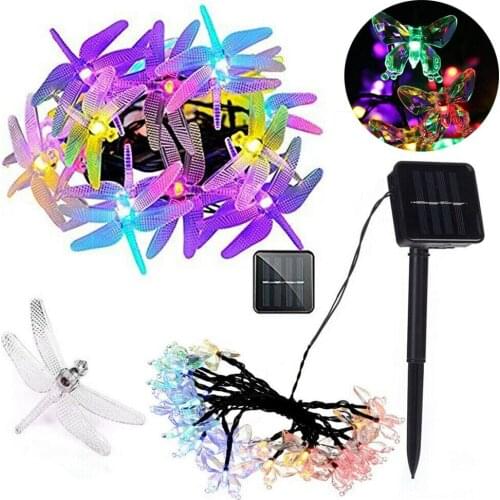 Outdoor Solar Led String Light 5M 20 Led Dragonfly Solar Panel Strip Light IP44 Waterproof Garden Party Lawn Christmas Decor