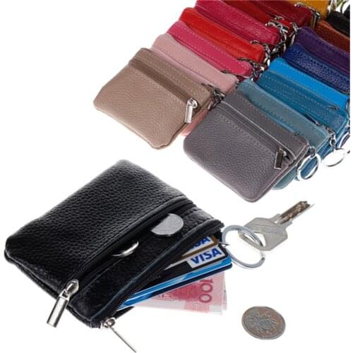 Unisex Women Small Coin Card Key Ring Wallet Pouch Mini Purse Soft Card Coin Key Holder Zip PU Bag Purse
