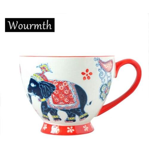 Wourmth 460ML Hand-Painted Ceramic Water Mugs Beautiful Colorful Colors Flowers Large-capacity Breakfast Milk Tea Cup Couple Mug