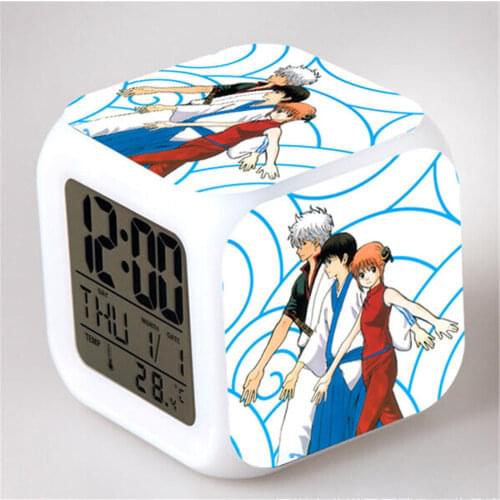 Japanese Anime Gintama Clocks 7 Color Action figure Glowing Clock LED Colorful Glowing Digital Alarm Clock Toy