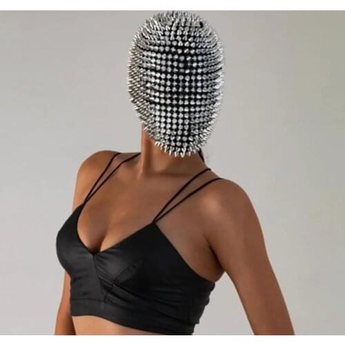Halloween Spikes Studded Mask Funny Full Face Cover Jewelry Headgear Cap Carnivals Festival Party Cosplay Costume Accessory
