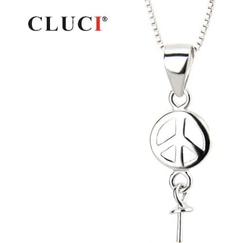 CLUCI 925 Silver Round Pearl Pendant Mounting for Necklace Jewelry Making Silver 925 Charms Pendant Women Jewelry SP094SB