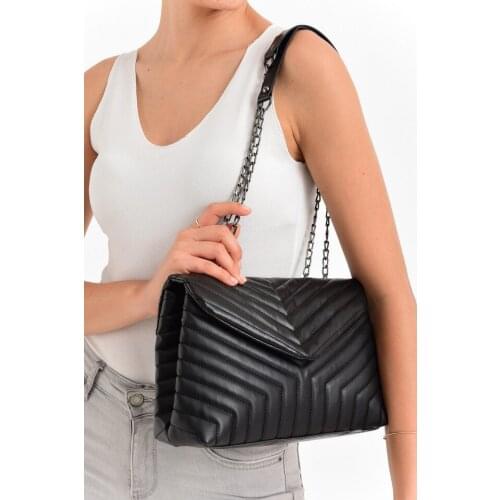 Womens V Embroidered Magnet Detailed Half Chain Strap Shoulder Bag Crossbody Bag twelve colors options