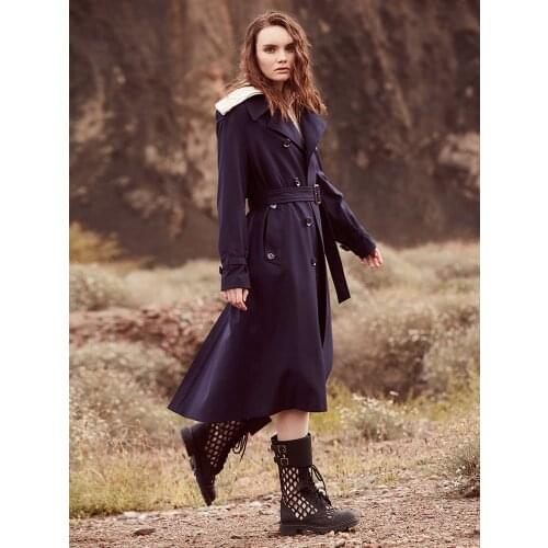 Classic Back Design Windbreaker Womens Medium Length 2021 British Khaki Double Breasted Long Coat