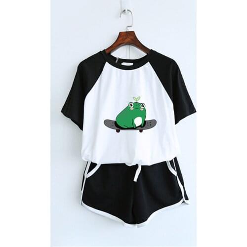 Womens Summer Shorts Suits Womens Fashion Animals Print Short Sleeve Pocket Shorts Home Sports Set Pyjama Pour Femme