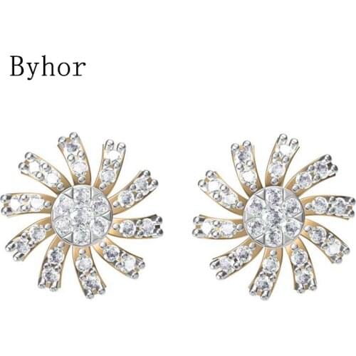Byhor Solid 14K White/Yellow+White/Rose+White Gold 0.524ct H/SI Natural Diamonds Stud Earrings Wedding Women Cерьги Fine Jewelry