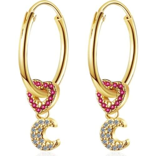 KOFSAC New Fashion 925 Sterling Silver Jewelry Earrings For Women Exquisite Zircon Moon Heart Hoops Girl Valentines Day Gifts