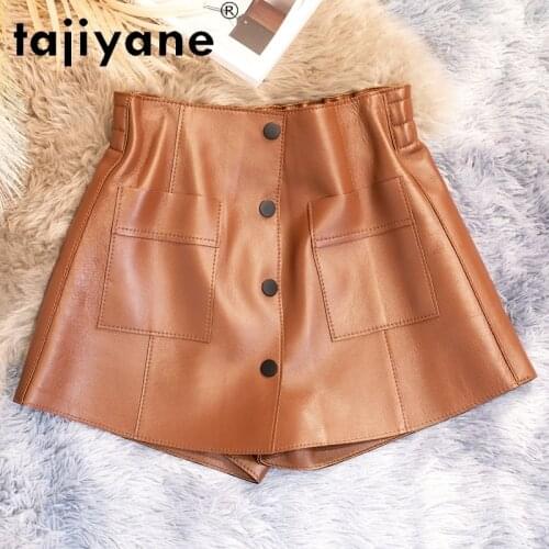 Tajiyane Genuine Leather Shorts for Women Real Sheepskin Womens Skirt Shorts Woman Cloth High Waist Trousers Ropa Mujer TN2331