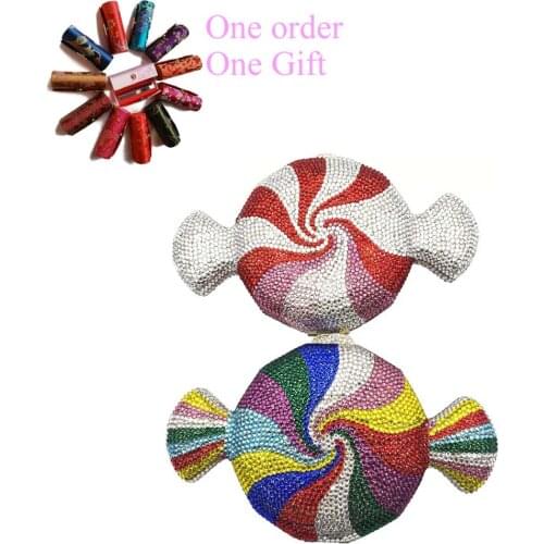 Sweets Candy Summer Holiday Crystal Clutch Purse Colorful Rainbow Rhinestone Evening Bag Woman Crossbody Bag For Wedding Party