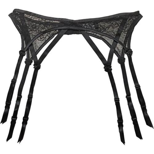 Black Classic Floral Lace See-Through Bowknot Metal Buckle 6 Straps Womens Garter Belt for Stockings Sexy Lingerie S513