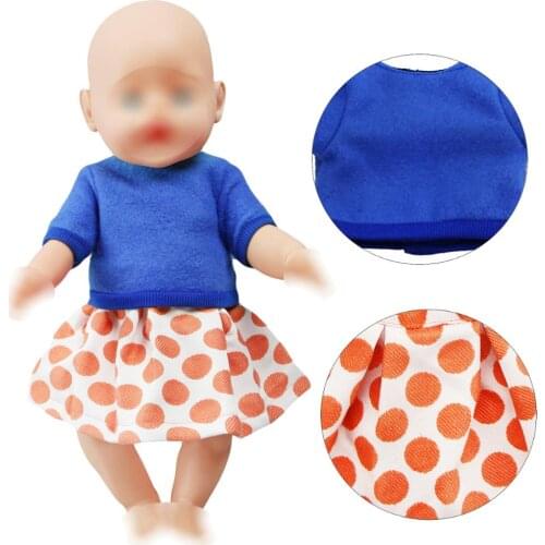1 Set Doll Clothes Fit 18 inch 43cm Baby Doll Blue T-Shirt Blouse Orange Wave Point Skirt Casual Outfit Accessories Girls Toy