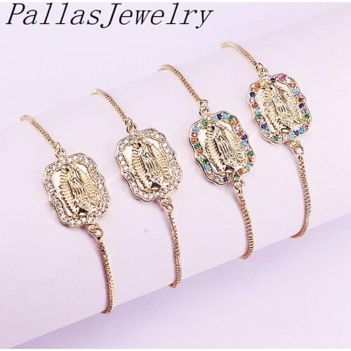 10Pcs Fashion Jewelry Gold Micro Pave CZ Zirconia Religion Connector Adjustable Slide Chain Bracelets