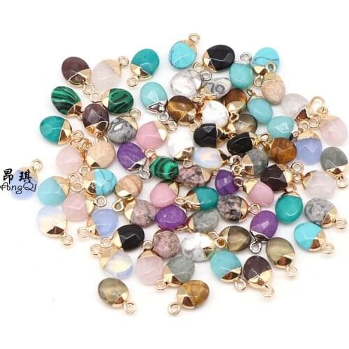 10pcs Faceted Natural Gem stone pendants Jewelry making Tiger eye stone Amethysts crystal pendants 10x12mm DIY Charms Necklace