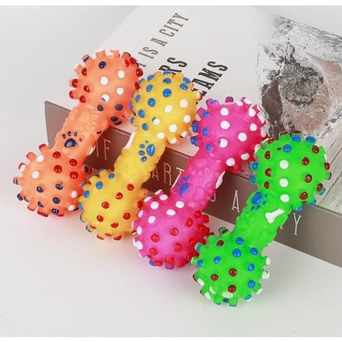 100pcs Dog Toys Colorful Dotted Dumbbell Shaped Dog Toys Squeeze Squeaky Faux Bone Pet Chew Toys for Dogs W0256