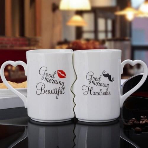 2Pcs/Set Couple Cup Ceramic Coffee Kiss Mug Creative Valentines Day Wedding Birthday Gift