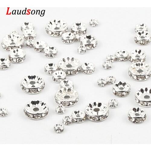 50Pcs Silver Color Crystal Beads Rhinestone Round Loose Spacer Beads 4 6 8 10mm DIY For Jewelry Making Bracelet Accessories