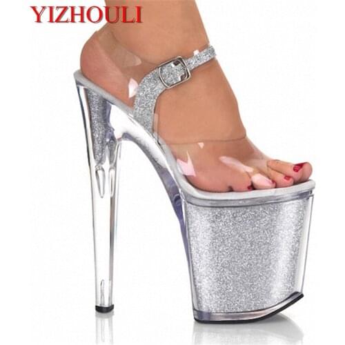 Shiny, transparent 20cm high heels, party pole dancing, 8-inch crystal wedding shoes, sandals