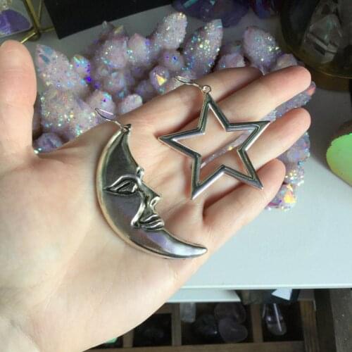 Large Moon and Star Mismatched Earrings,Celestial Earrings,silver Plated Crescent Moon Earrings,gift for Her,Celestial Jewelry