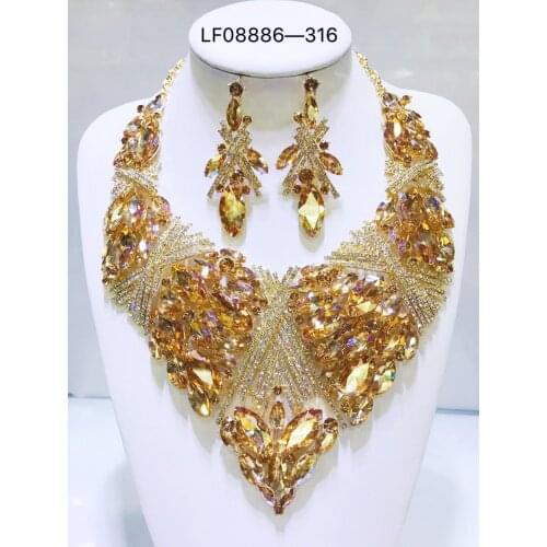 Big Necklace Wedding Bride Accessory Long Jewelry Sets With Big Colour Stone Nea Year Earring Jewelry GIft