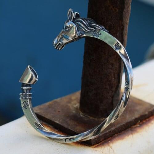 Solid 925 sterling Silver Mens Women Viking Fenrir horse punk cuff bracelet bangle jewelry A5159