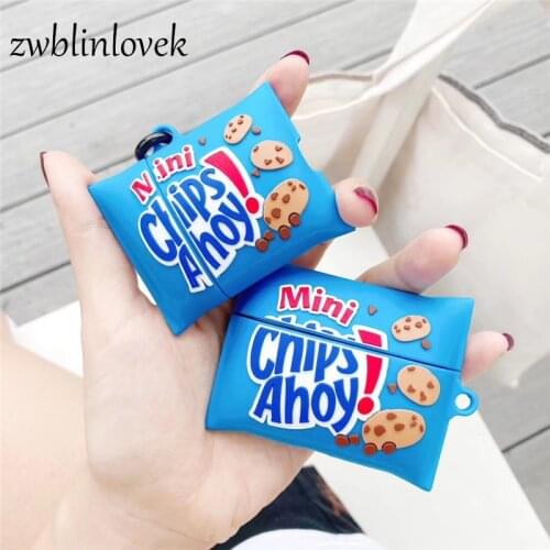 Brand chocolate chip cookies case for airpods, 1 2 pro charging box, soft silicone, wireless, earphone, protection cover keyring